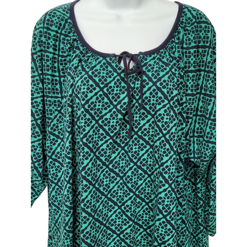 Lee Riders Womens Top Shirt Blouse 3X Green Print 3/4 Sleeve Flowy‎ Loose Casual